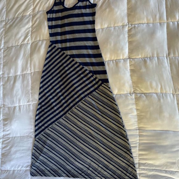 💚 Derek Heart Maxi Dress Navy Gray Juniors M - Picture 2 of 6
